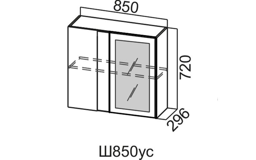 Шкаф Навесной «Геометрия Ш850УC/720» Угловой Со Стеклом